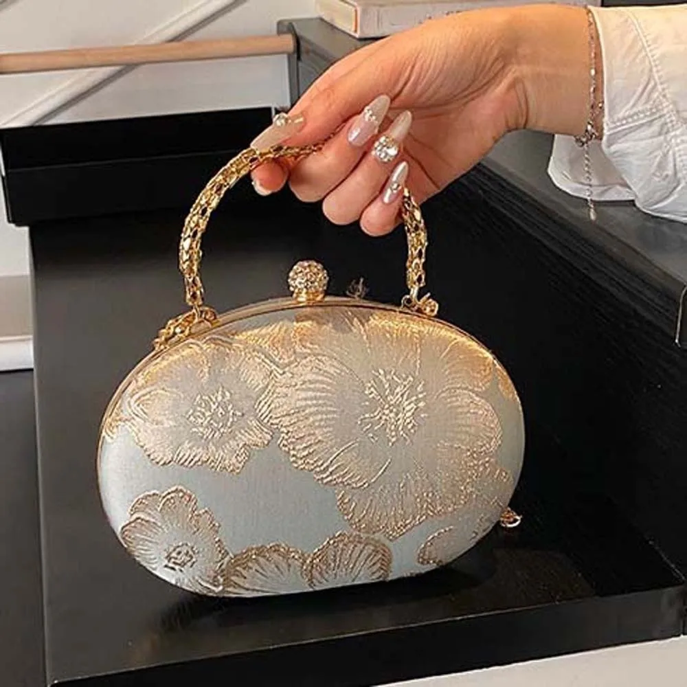 

Versatile Chinese Style Handbag Luxury Multi-function Embroidered Elliptical Purses Large Capacity Polyester Peony Cheongsam Bag