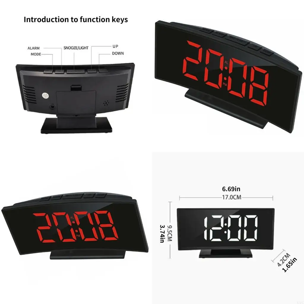 Stylish Digital Room Clock With Large Curved LED Panel And Different Alarm Sounds Contemporary Alarm Clock X3UC