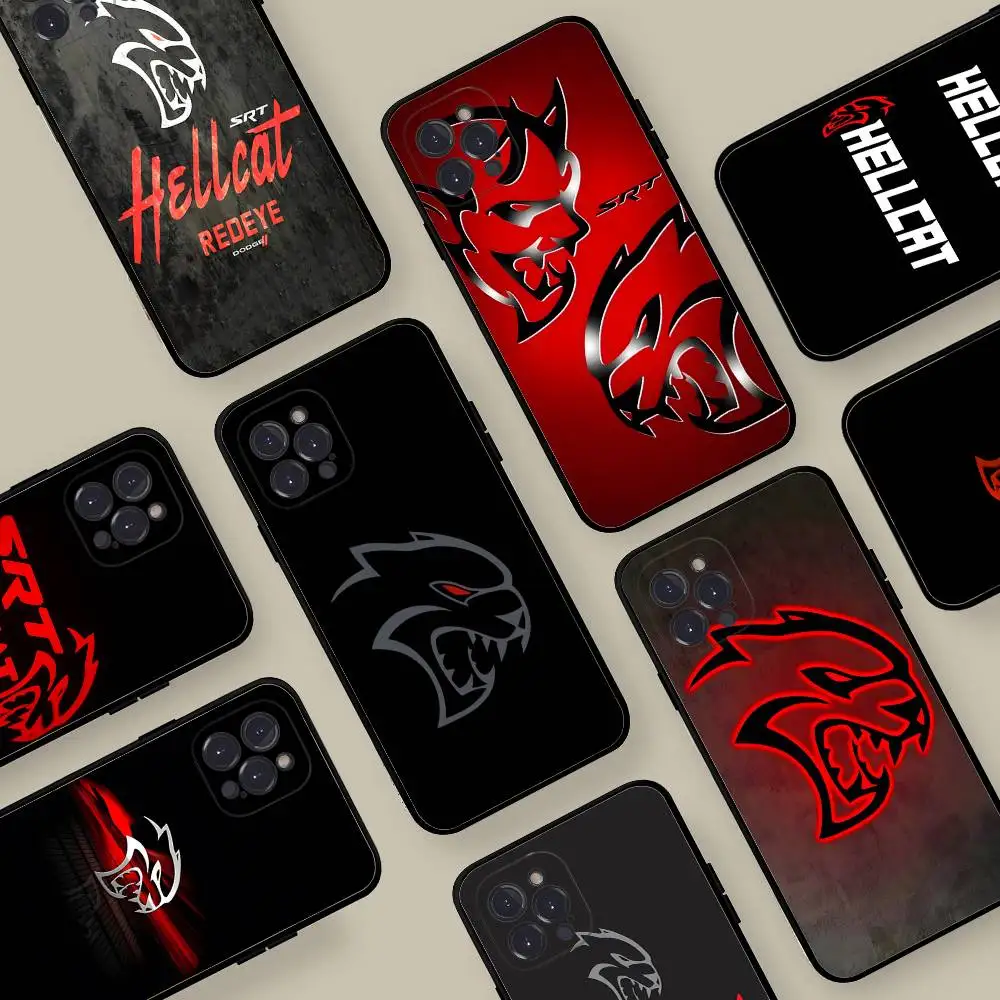 Funda para Teléfono con Diseño de Auto Dodge Challenger S-SRT para iPhone 16 15 14 13 12 11 17 Pro Max, Simple, Trasera de TPU Suave