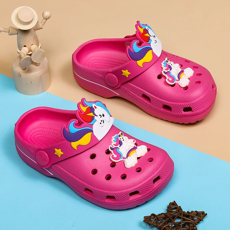 STRONGSHEN Kids Unicorn Dinosaur Sandals Boys Girls Mules Clogs Summer Garden Shoes Beach Slippers Infantiles Hole Shoes