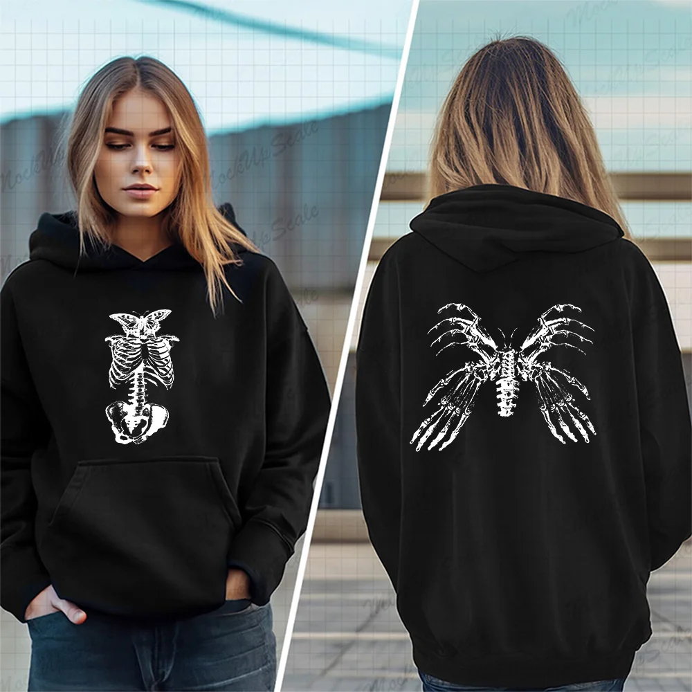 Streetwear Skeleton Print Hoodies Women Harajuku Sweatshirt Halloween Skull Punk Streetwear Hoody Female Long Sleeve Hoodies Top