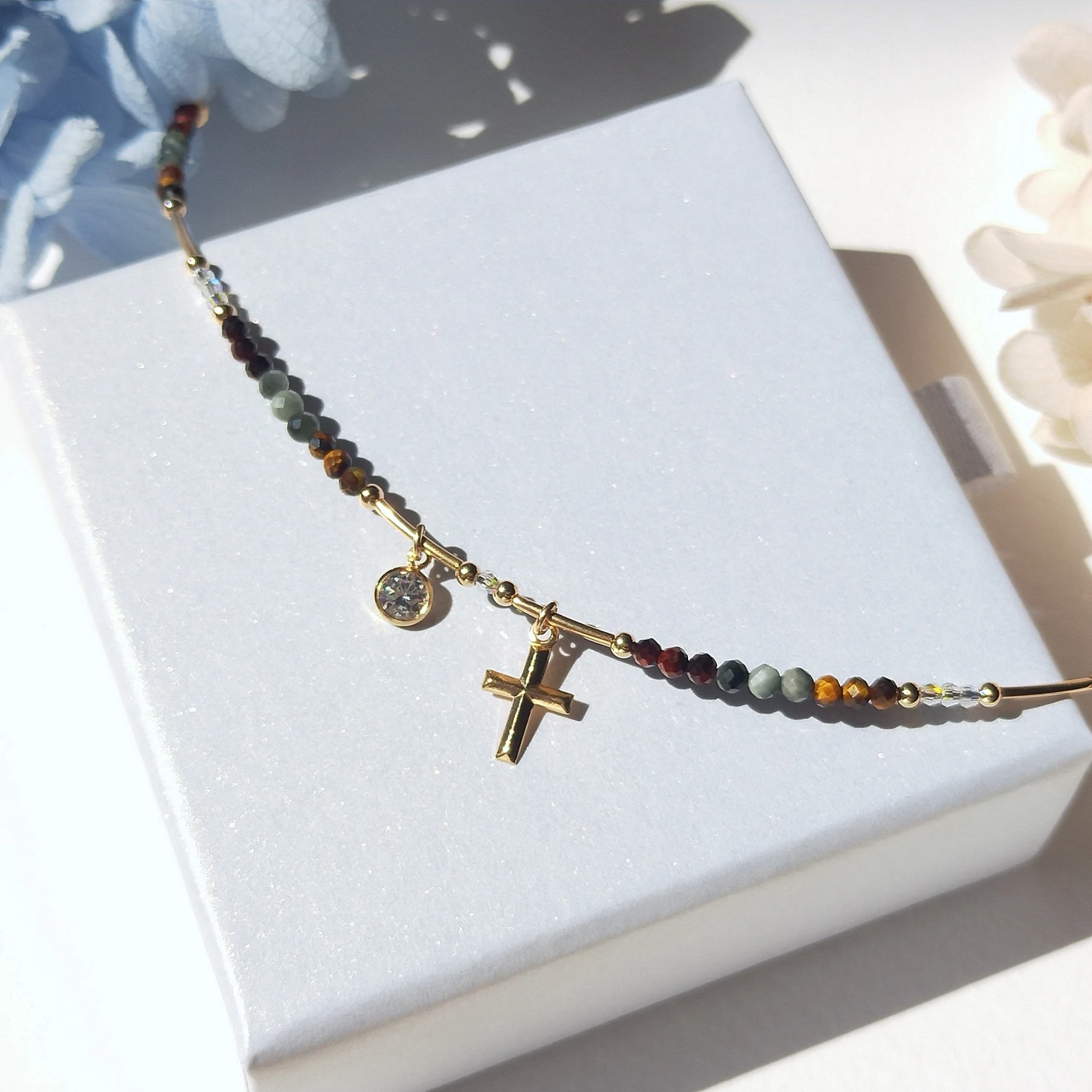 Lii Ji Natural Multi Stone 2mm Tiny Pendants Sparkling Choker Necklace Fashion Bohe Jewelry For Female
