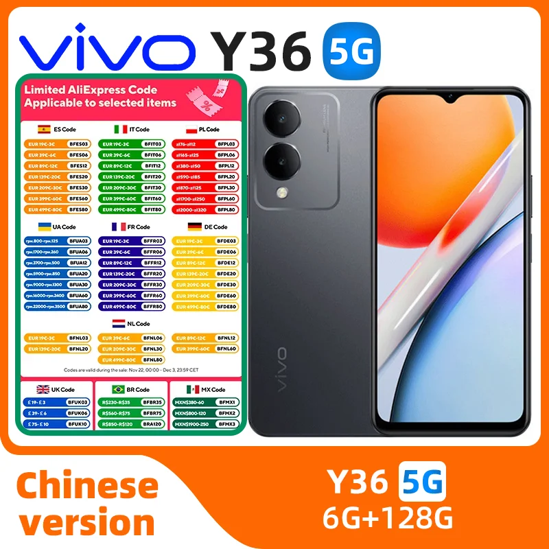 VIVO Y36 5g Smartphone Android CPU Dimensity 6020 6.56inch 90HZ 15W Charge 13MP+5MP Google Original used phone