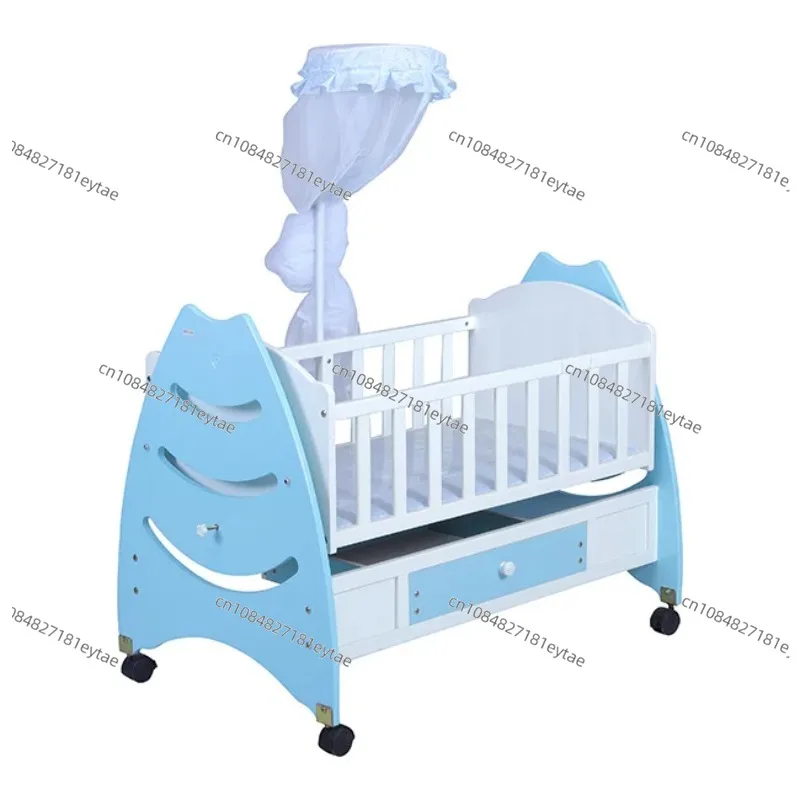 OEM  MDF Multi Functional Baby Cot Bed Baby Crib with Removable Drawers With Mosquito net  and Wheels Animal Design