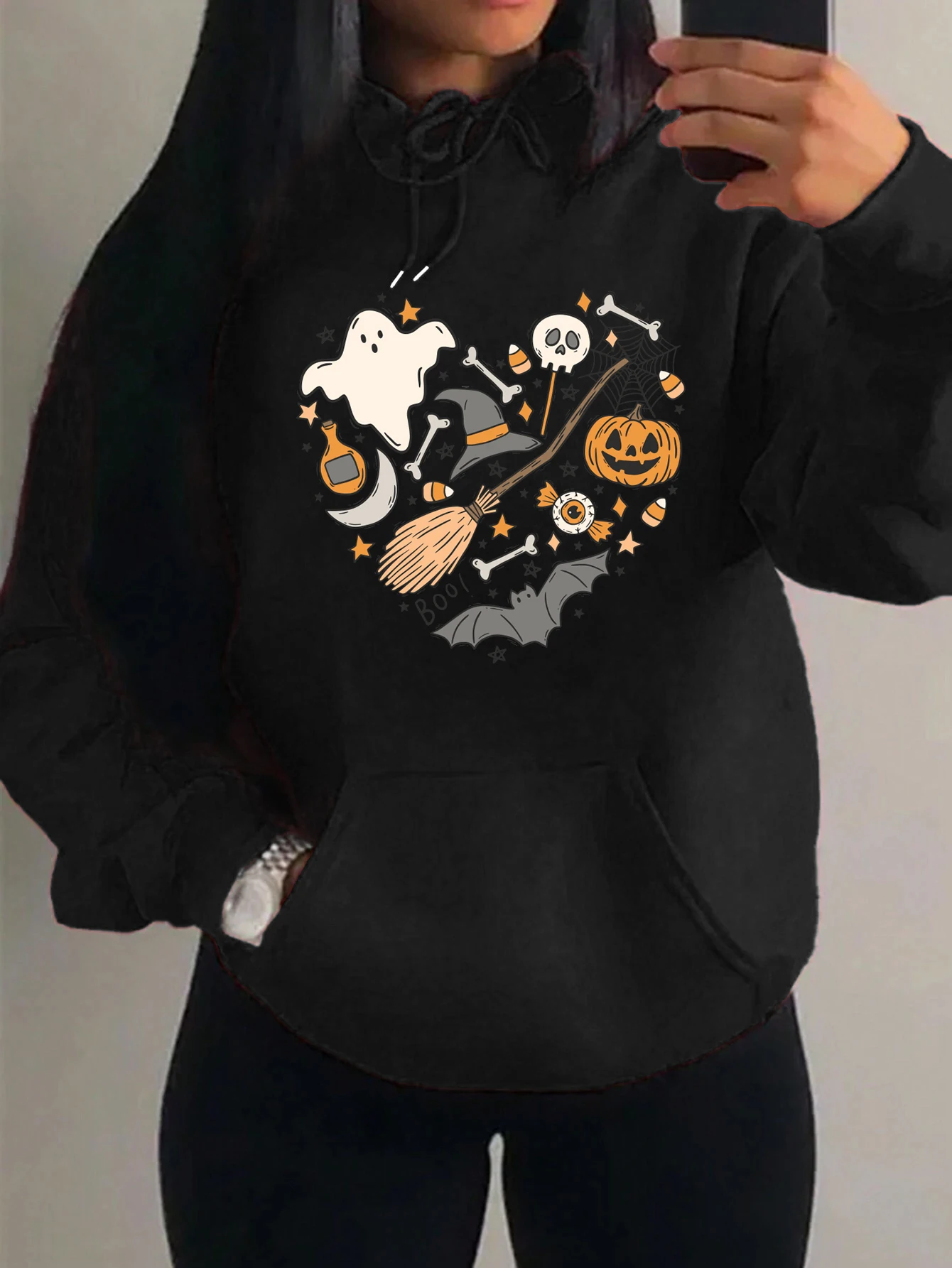 Halloween Element Collection Design Women Streetwear Fashion Fleece Hoody Loose Fashion Hoodie Autumn Street Style Womenwear