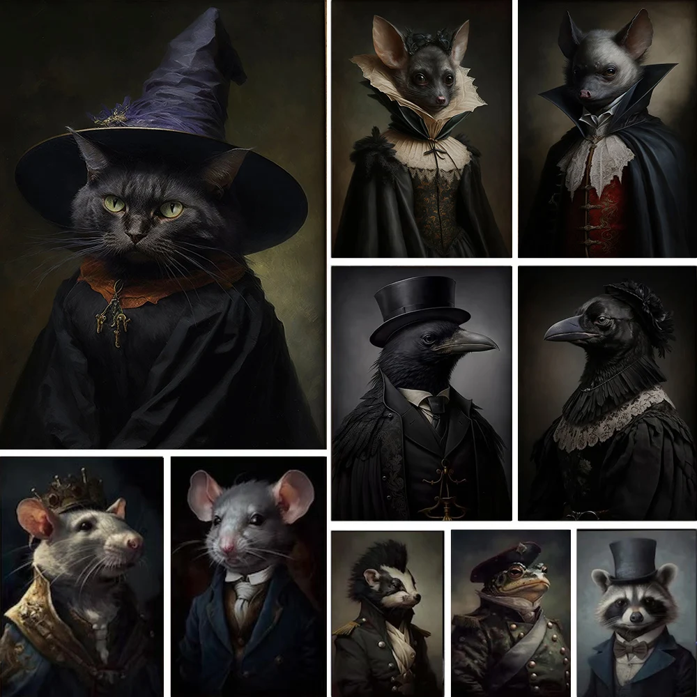Dark Academia Art Animal Poster Prints For Living Room Home Decor Gothic Vampire Bat Witch Raven Crow Canvas Painting Wall Ar
