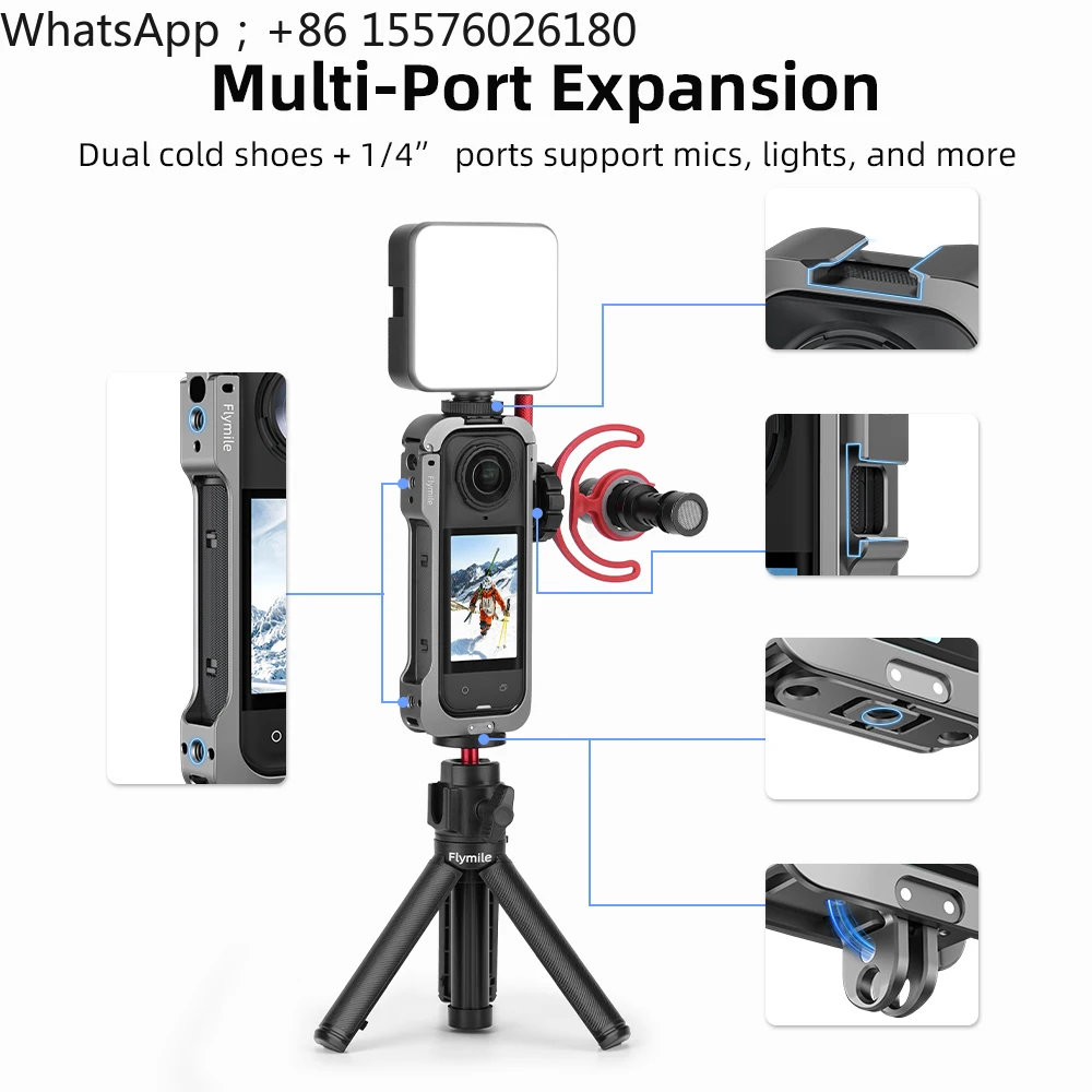 Flymile Metal Cage Protective Case for Insta360 X5 Accessories Aluminum Alloy Expansion Frame Adapter Mount with Lens Guard