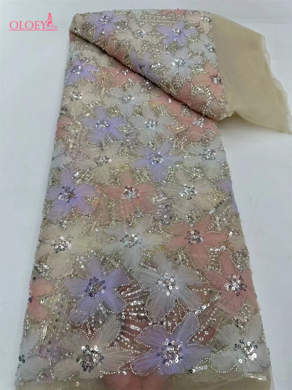 Tissu Africain en Dentelle Brodée à la Main avec Perles et Paillettes, de Haute Qualité, à la Mode, pour Robe de Mariée, Dernière Offre Spéciale, 2024