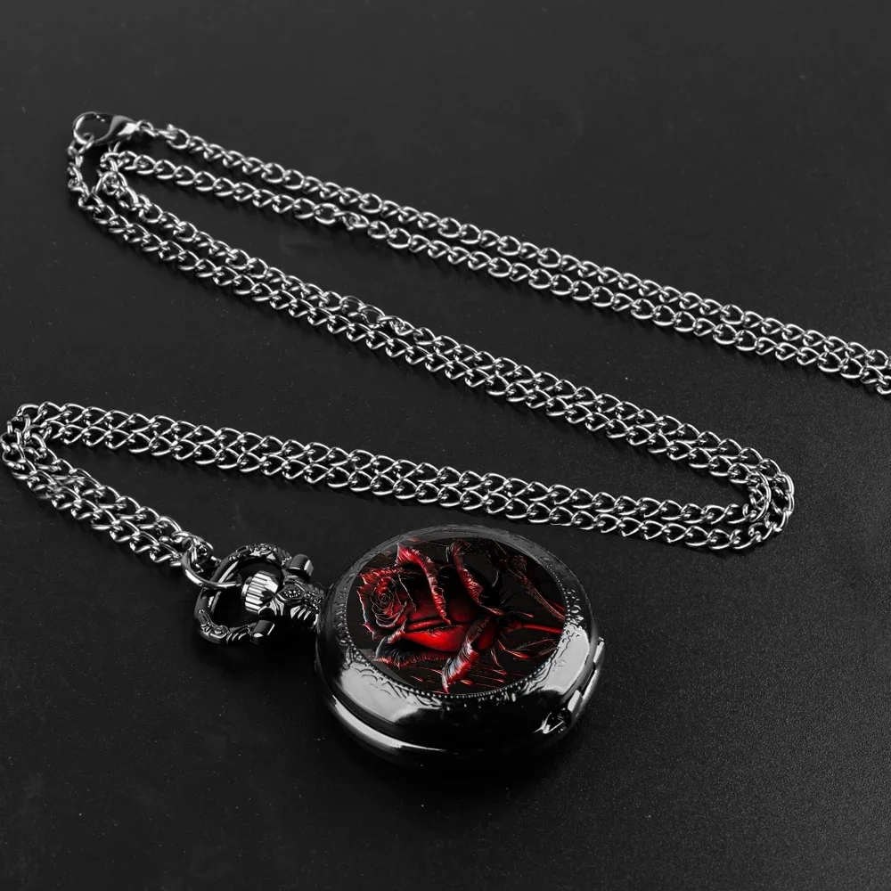 هدايا حساسة كوارتز ساعة الجيب تصميم روز زجاج قبة قلادة قلادة على مدار الساعة للرجال والنساء