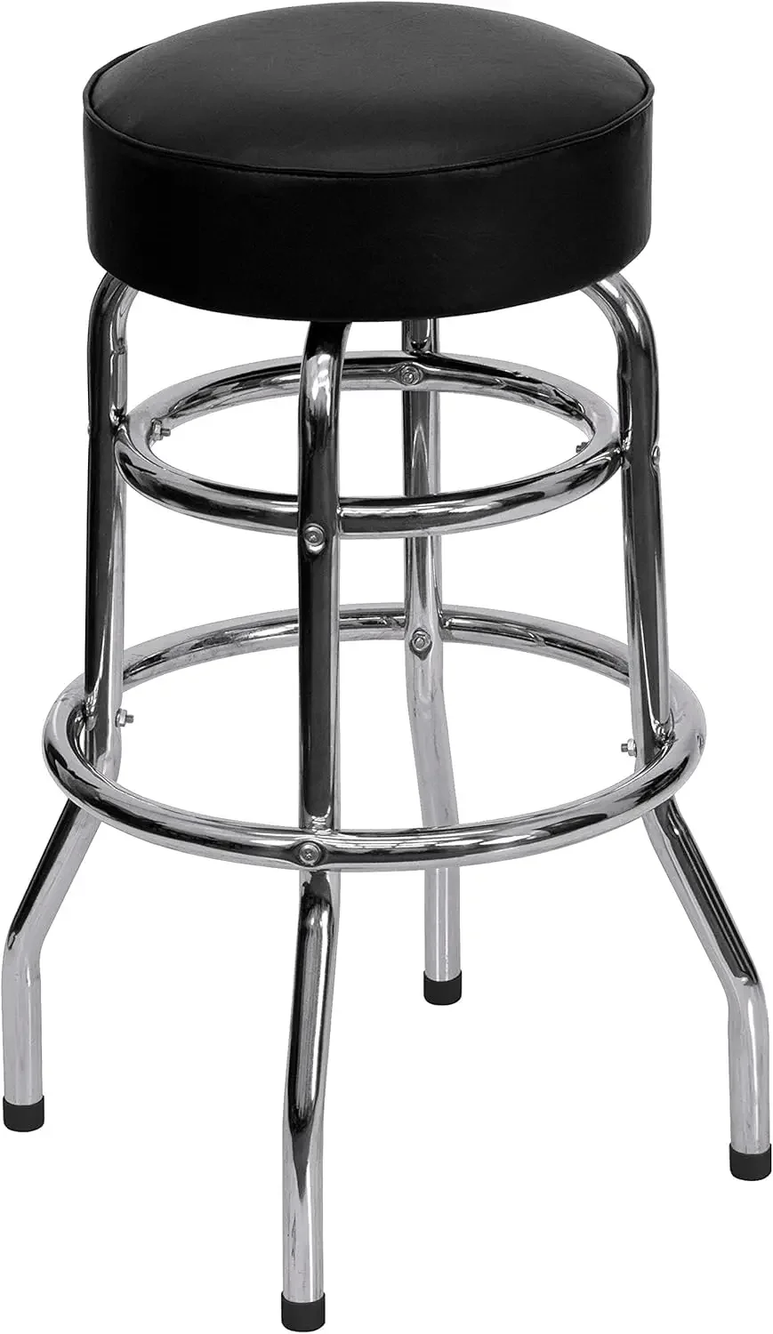 Furniture Double Ring Chrome Barstool with Black Seat