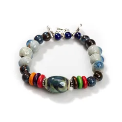 Handmade Ceramic Cracked Ice Vintage Single-Layer Bracelet with Elastic Cord Bohemian Chic Jewelry Unique Gift Idea Z797