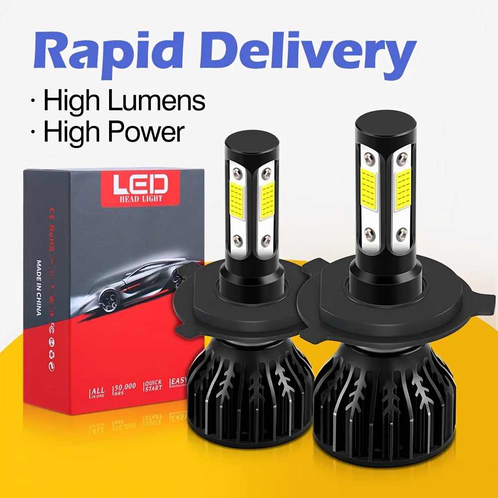 

2pcs Super Bright LED 9005/HB3 9006/HB4 9007 H4 H7 H11 H13 Car Headlights 200W Ultra-White High Lumen COB Chip 360° Beam Angle