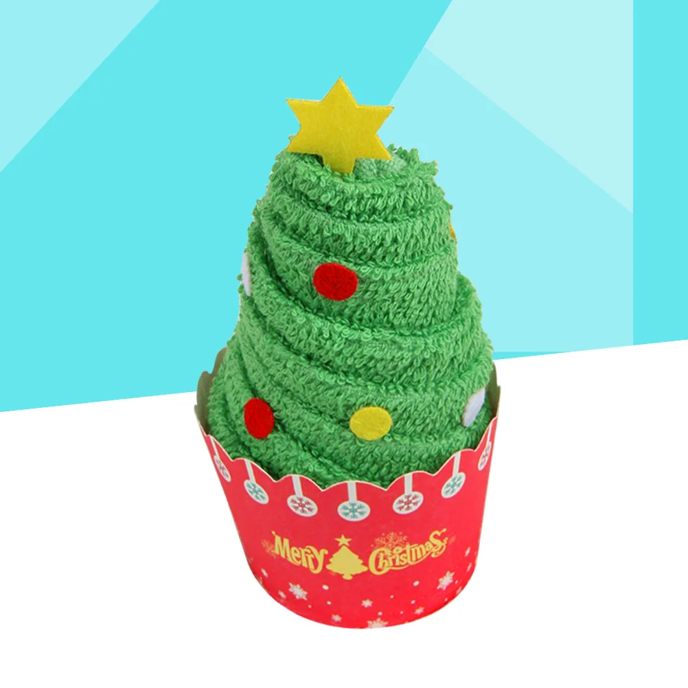 

2PCS Christmas Towels Creative Cotton Bath Towel Cake Modelling Hand Towel Washcloth Xmas Gift (Christmas Tree)