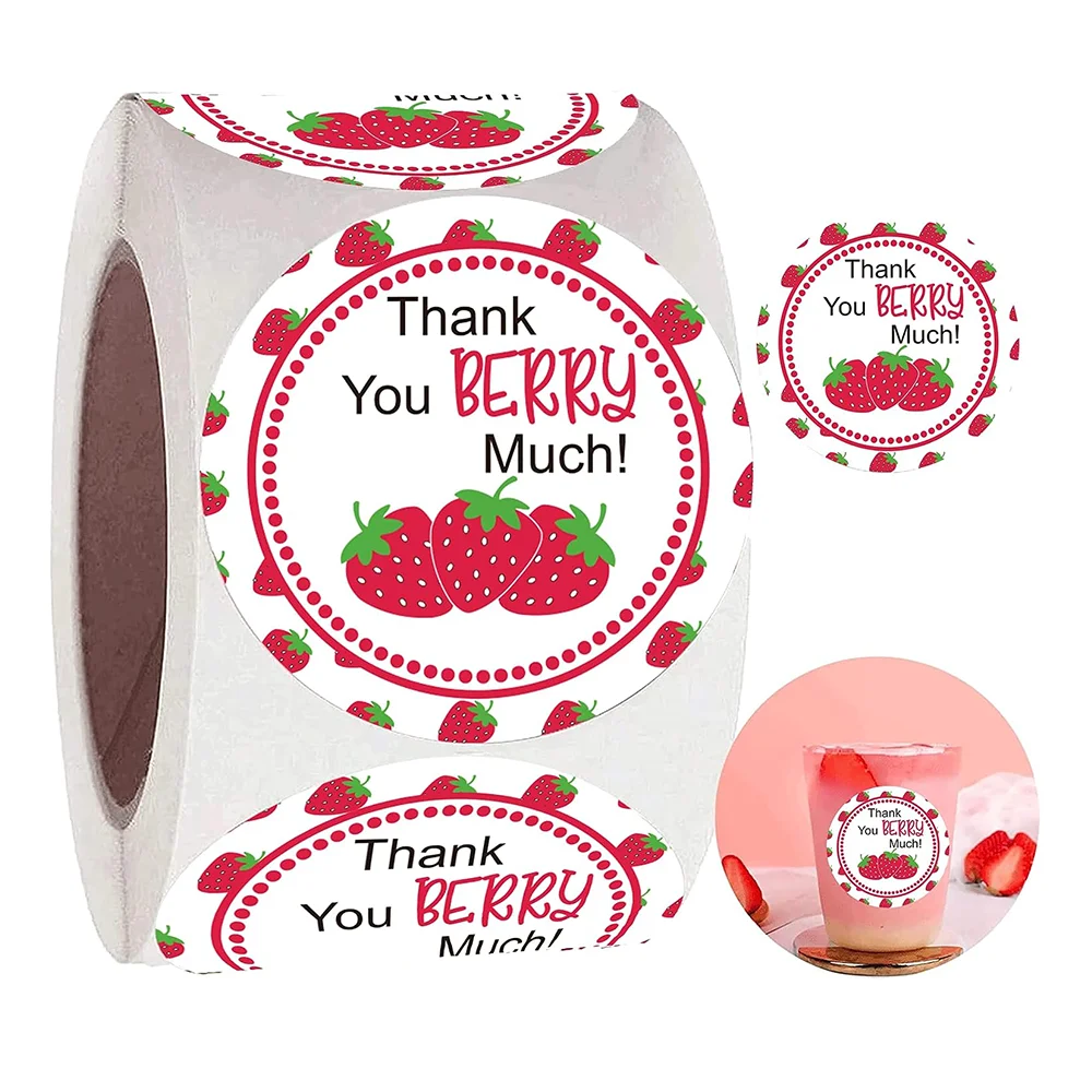 250 PcsStrawberry Thank You Sticker Labels 2 Inch Thank You Berry Much Stickers Birthday Party Favors Envelope Seals Label