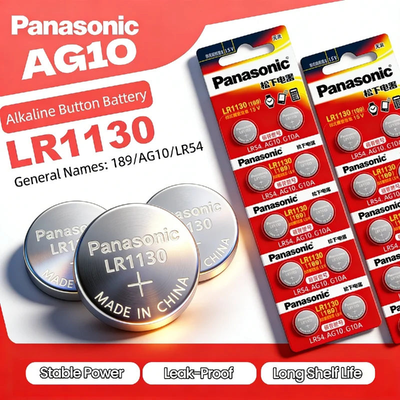 

Original Panasonic 1.5V AG10/LR1130/SR54/389/189/SR1130/LR54/G10A/SR1130SW Button Coin Cell Batteries for Watch Toys Remote
