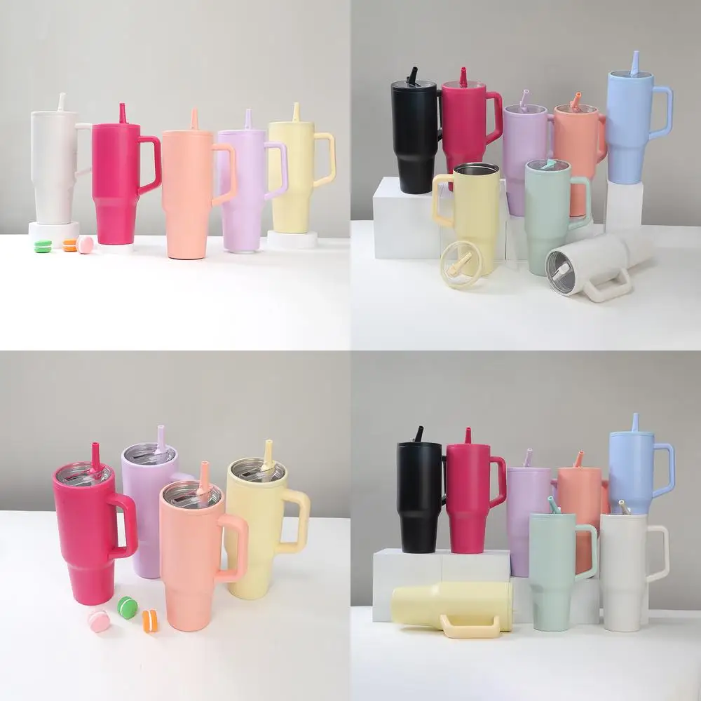 1200ml Simple 40oz Double Layer Ice King Cup Vacuum Insulated Leak Proof Foldable Straw Portable Car Mug