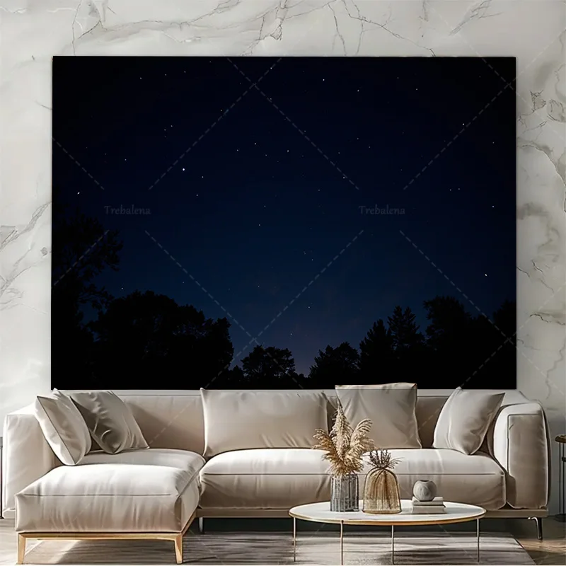 قطعة واحدة من نسيج الحائط "نسيج السماء الليلية المرصعة بالنجوم - فن جداري لمشهد الغابات البسيط الحديث" #4