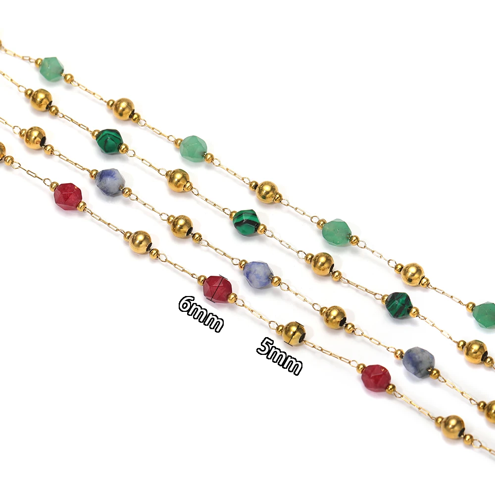 1 Meter Edelstahl 5mm Goldperlenkette mit Natursteinen zum Schneiden für DIY-Schmuckherstellung von Halsketten, Armbändern und Ohrringen – Detail 3