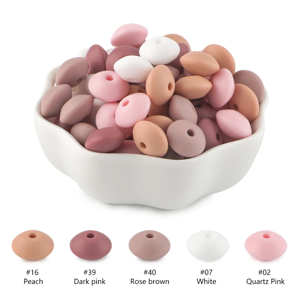 Sunrony 50/100Pcs Silicone Lentil Beads 12mm Eco-Friendly Bead For Bracelets DIY Pacifier Chain Components For Jewelry Making