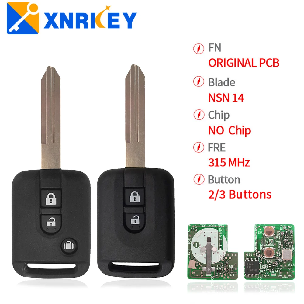 

XNRKEY 2/3 Button Car Remote Key 315Mhz Without Chip NSN14 Blade for Nissan Micra Navara Almera Qashqai Patrol X-trail Car Key