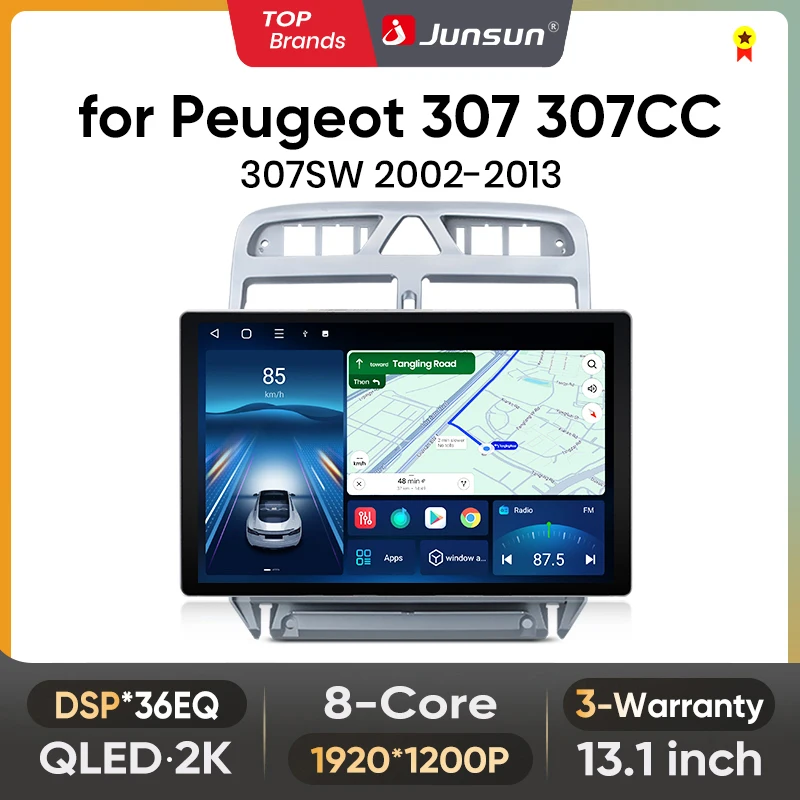 Image of Junsun 13,1 Zoll QLED Android Wireless CarPlay Autoradio für Peugeot 307 307CC 307SW 2002-2013 Intelligente Systeme DSP SWC