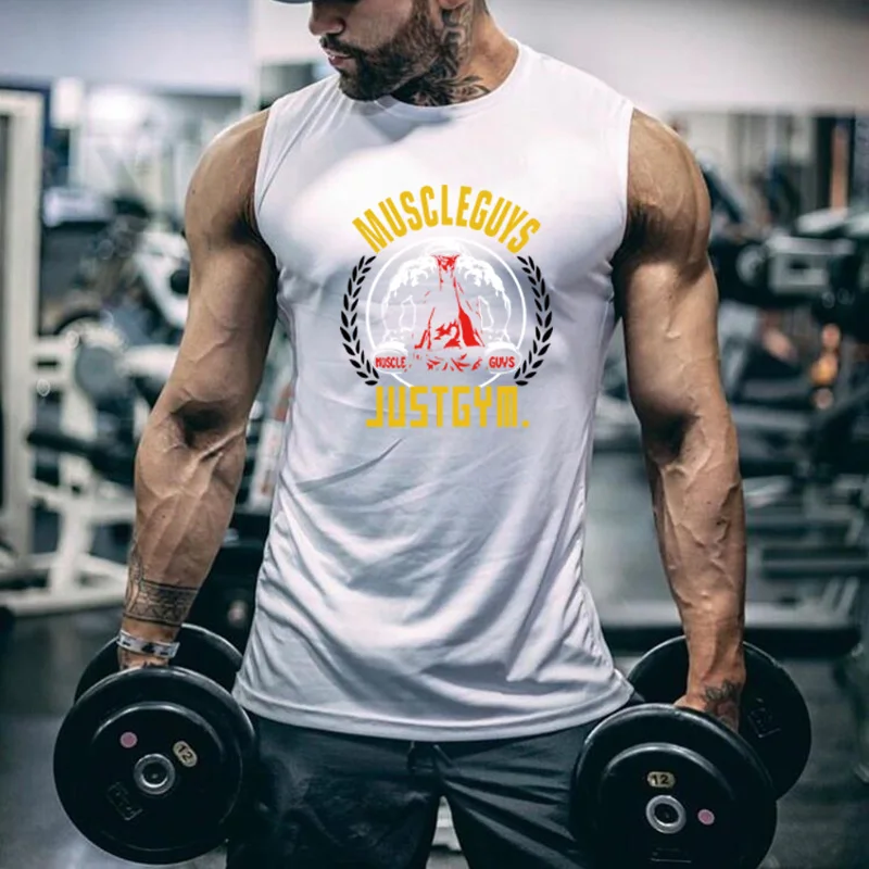 

Mens Fitness Casual Sleeveless Jogging Shirts Gym Bodybuilding Workout Muscle Singlets Summer Cotton Breathable Sport Tank Tops