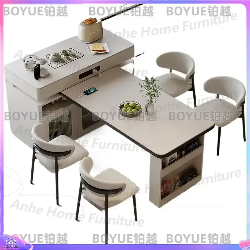 Rotating Sintered Stone Island Dining Table Extendable Multifunctional Kitchen Counter for Small Apartment Space Saving