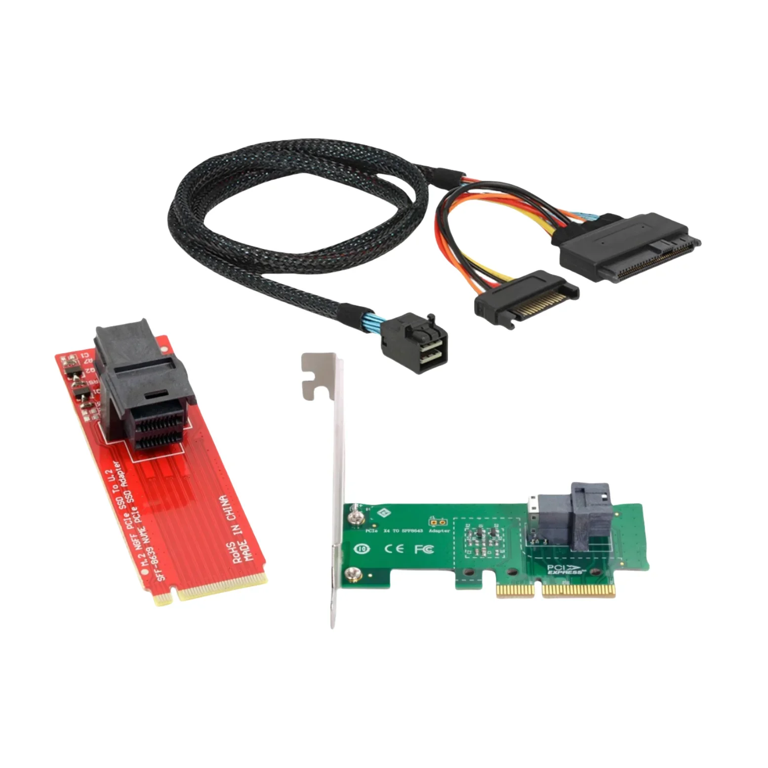 Carte adaptateur SFF-8643 + câble PCI-E 4.0 X8 NVME Riser vers double Port, câble de Conversion Mini SAS M.2 vers U.2 SFF-8639