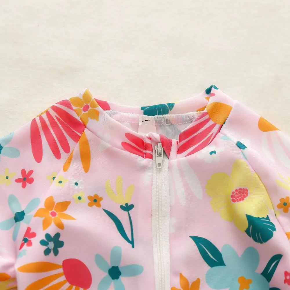 Toddler Baby Girls Floral Bathing Suit One Piece Swimsuit Comfortable Half Button Design Summer Pool Beachwear