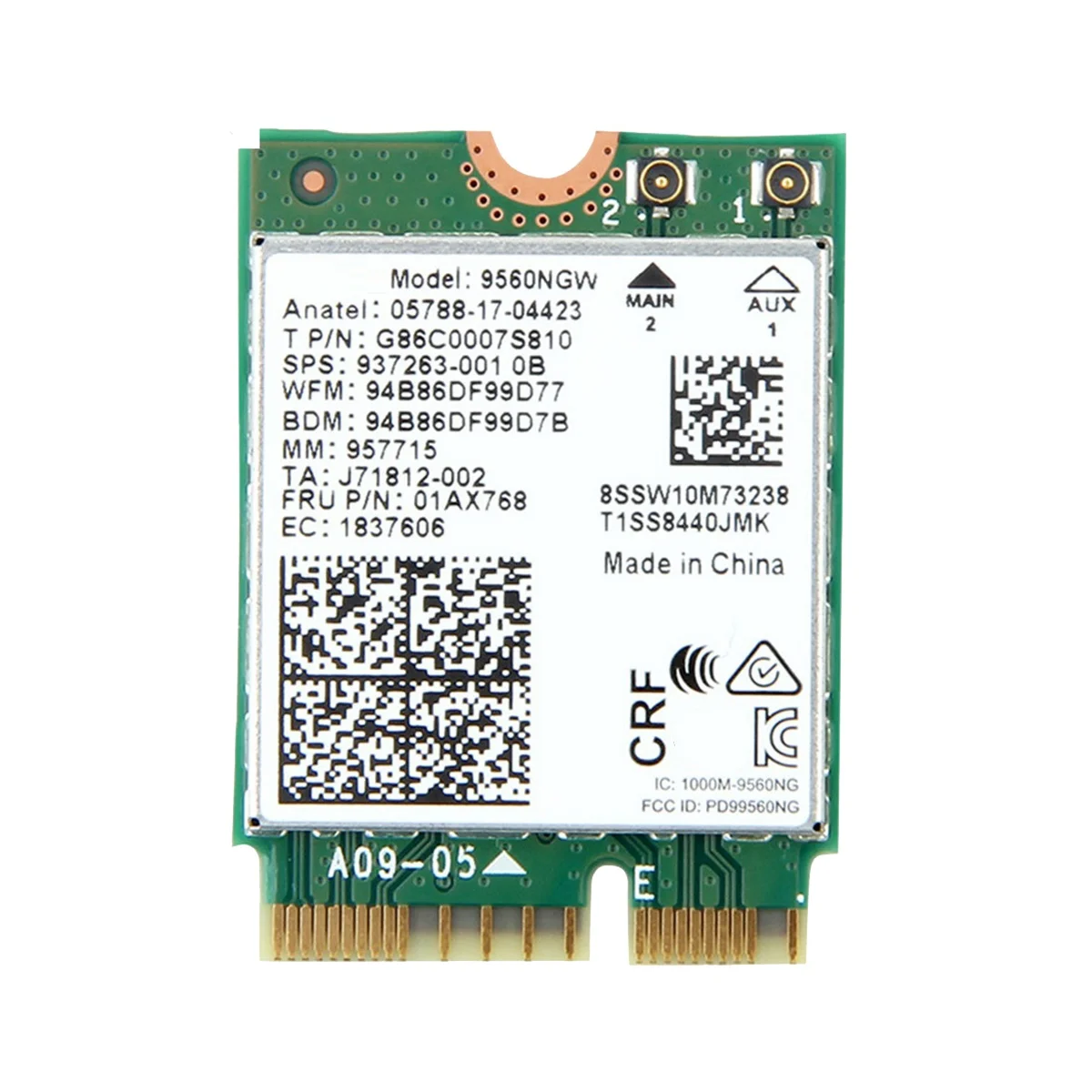 9560NGW WiFi Card+Antenna 1730Mbps Wireless AC 9560 Dual Band 2.4G+5G BT 5.0 802.11Ac M.2 CNVI 9560NGW Wireless Adapter