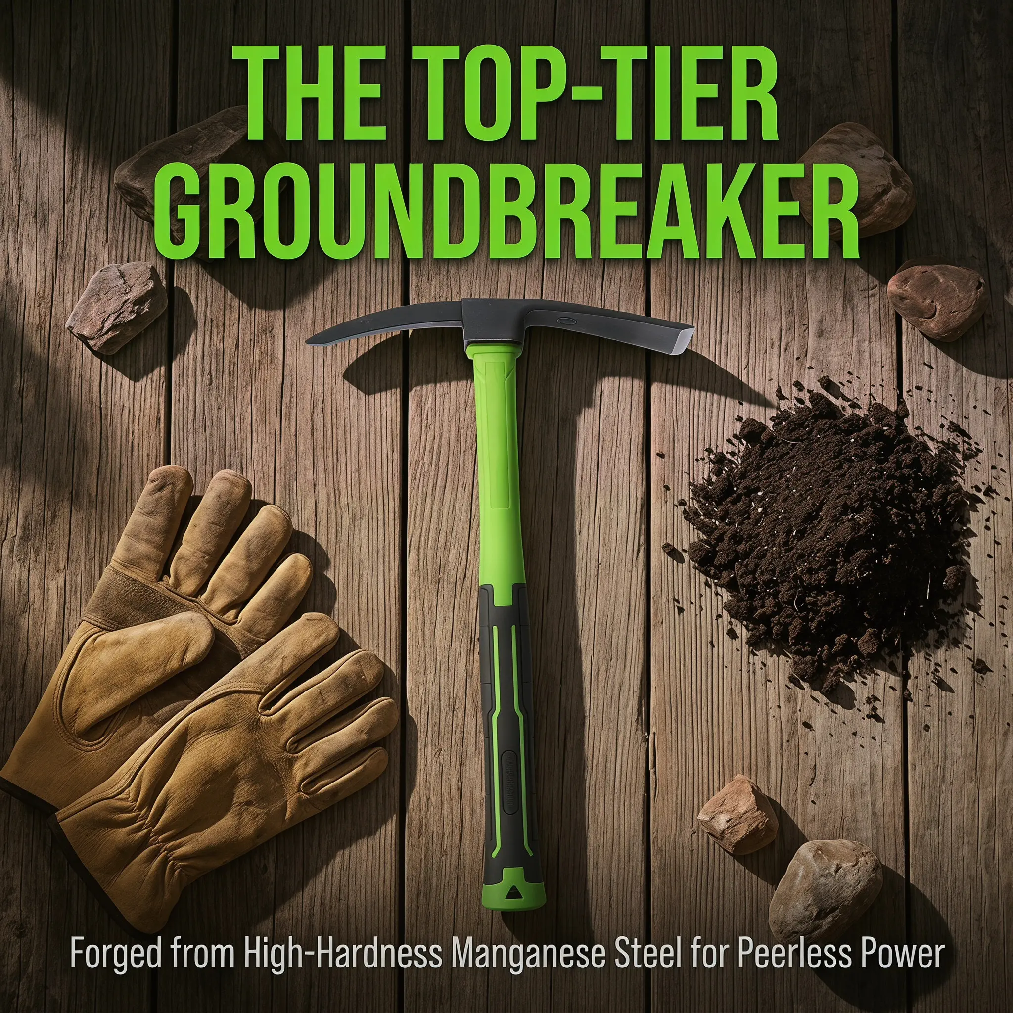 Garden Mattock Manganese Steel Pickaxe for Heavy Duty Digging Rock Breaking Soil Preparation Yard Work Trail Building