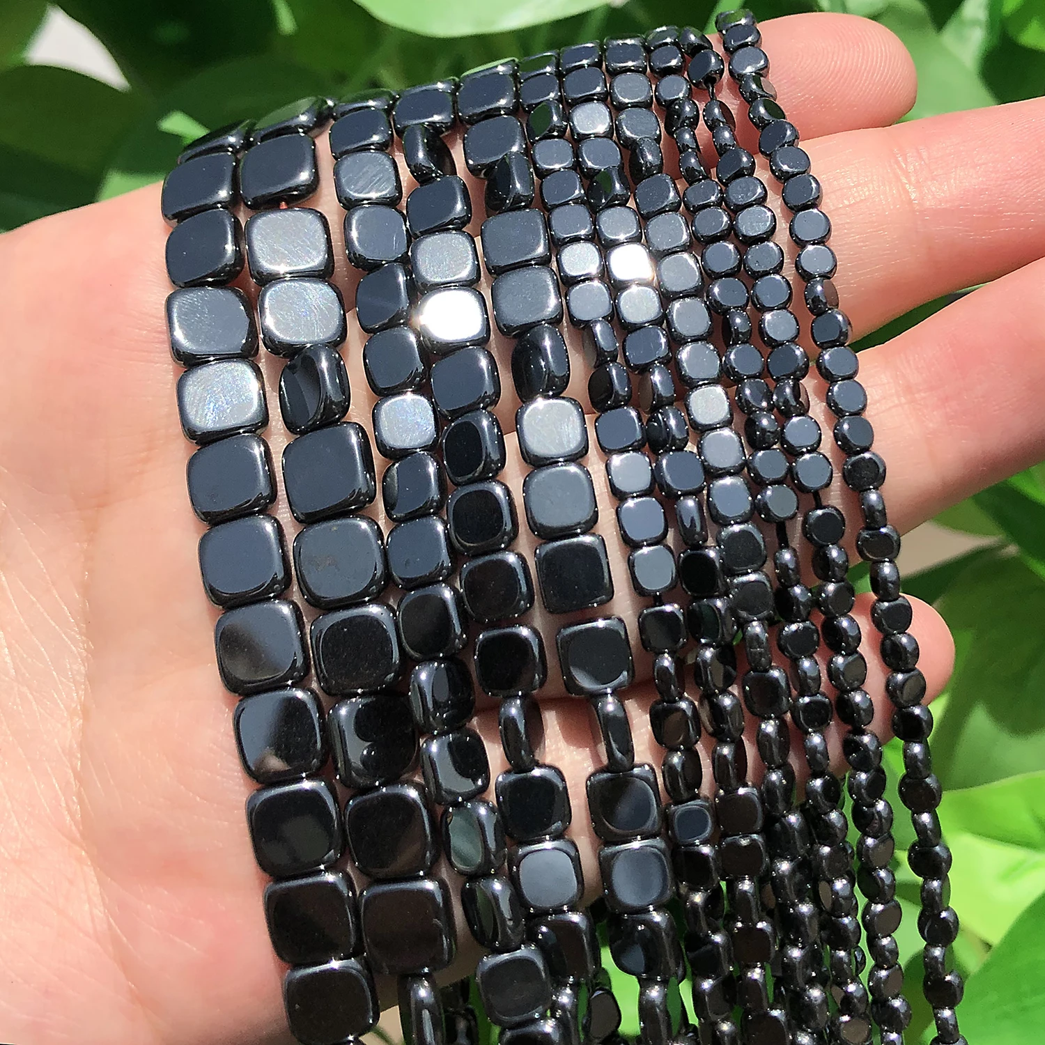 3 4 6 8mm Black Hematite Natural Stone Flat Square Smooth Spacer Charm Loose Beads For Jewelry Making Bracelet Necklace DIY