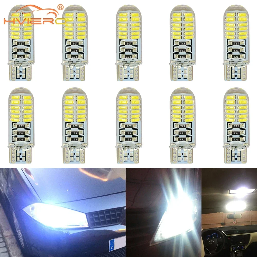 

10PCS Signal Trunk Light Waterproof Auto Car Styling T10 W5W DC 12V Silicone Shell Domes Bulbs IP65 24SMD Led Parking Fog Lights