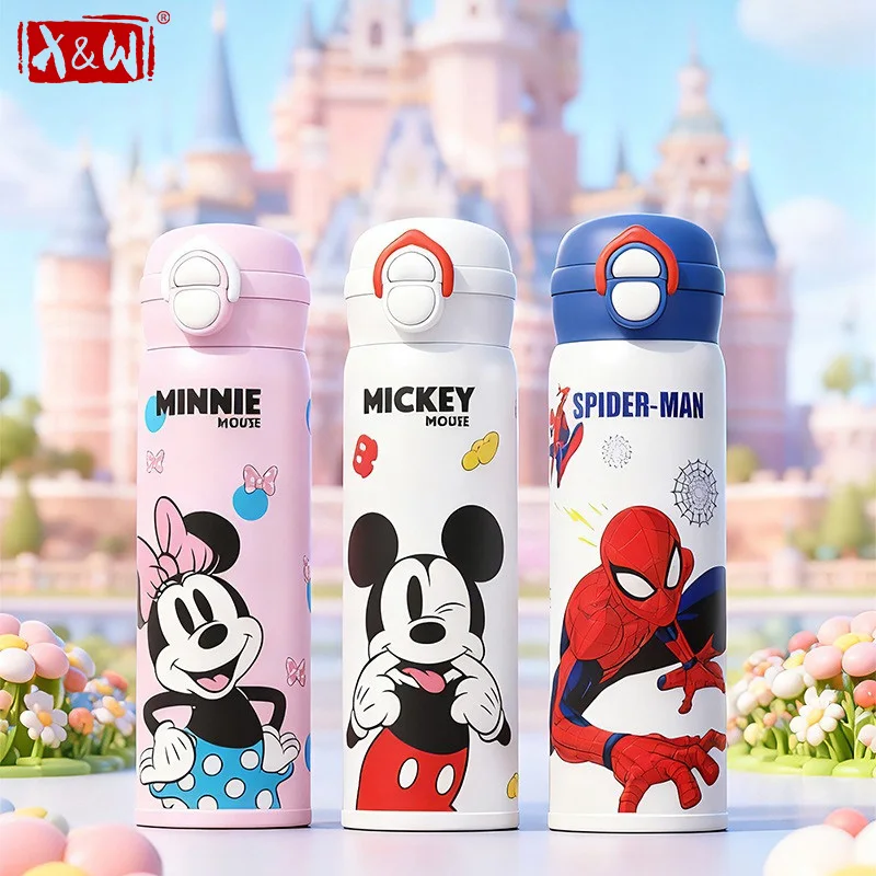 Bouteille isotherme en acier inoxydable X&W Disney Mickey pour enfants, tasse à paille portable à vide pour boissons chaudes et froides