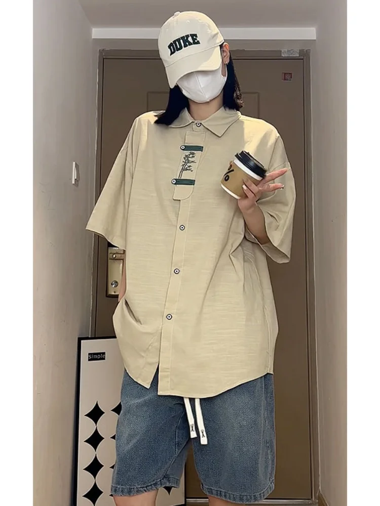 

Новая китайская мужская летняя рубашка с коротким рукавом, тонкая, с вышивкой, воротником-стойкой, дышащая, удобная, модная верхняя одежда