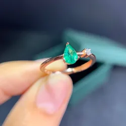 Natural Emerald 4*6mm Engagement Rings for Women Wedding Rings Water Drop Design Luxury Jewelry