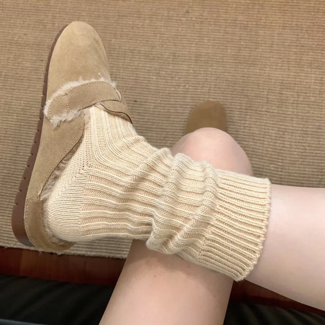 Socks Women's Autumn Winter Japanese Thick Line Pile Solid Color Knitted Wool Mid-tube Suitable Matching Birkenstocks Fashion