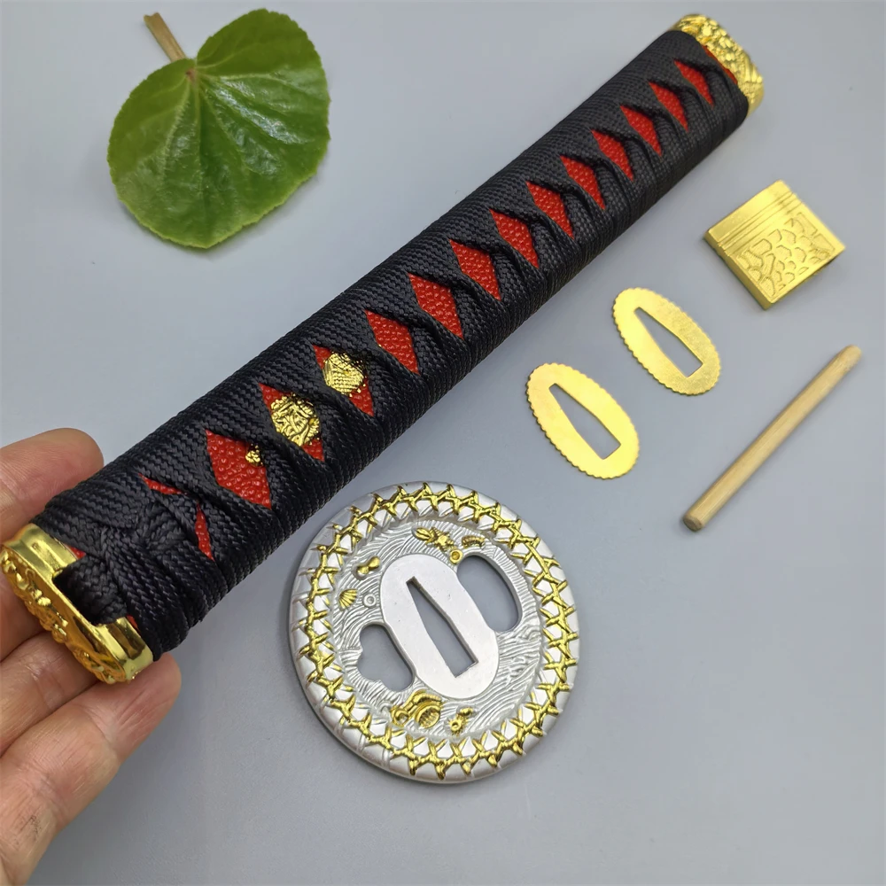 26cm Black Ito Tsuka Handle Real Katana Japanese Samurai Sword Wakizashi Fittings Set Tsuba+Menuki+Fuchi+Kashira+Habaki+Seppa