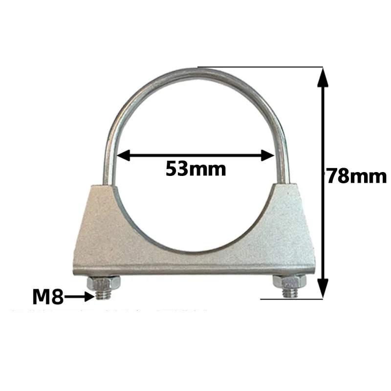 3-Piece M8 Galvanized Steel U-Bolt Clamps for Exhaust Systems 47mm 53mm 91mm Pipe Diameters Saddle Mount Ready