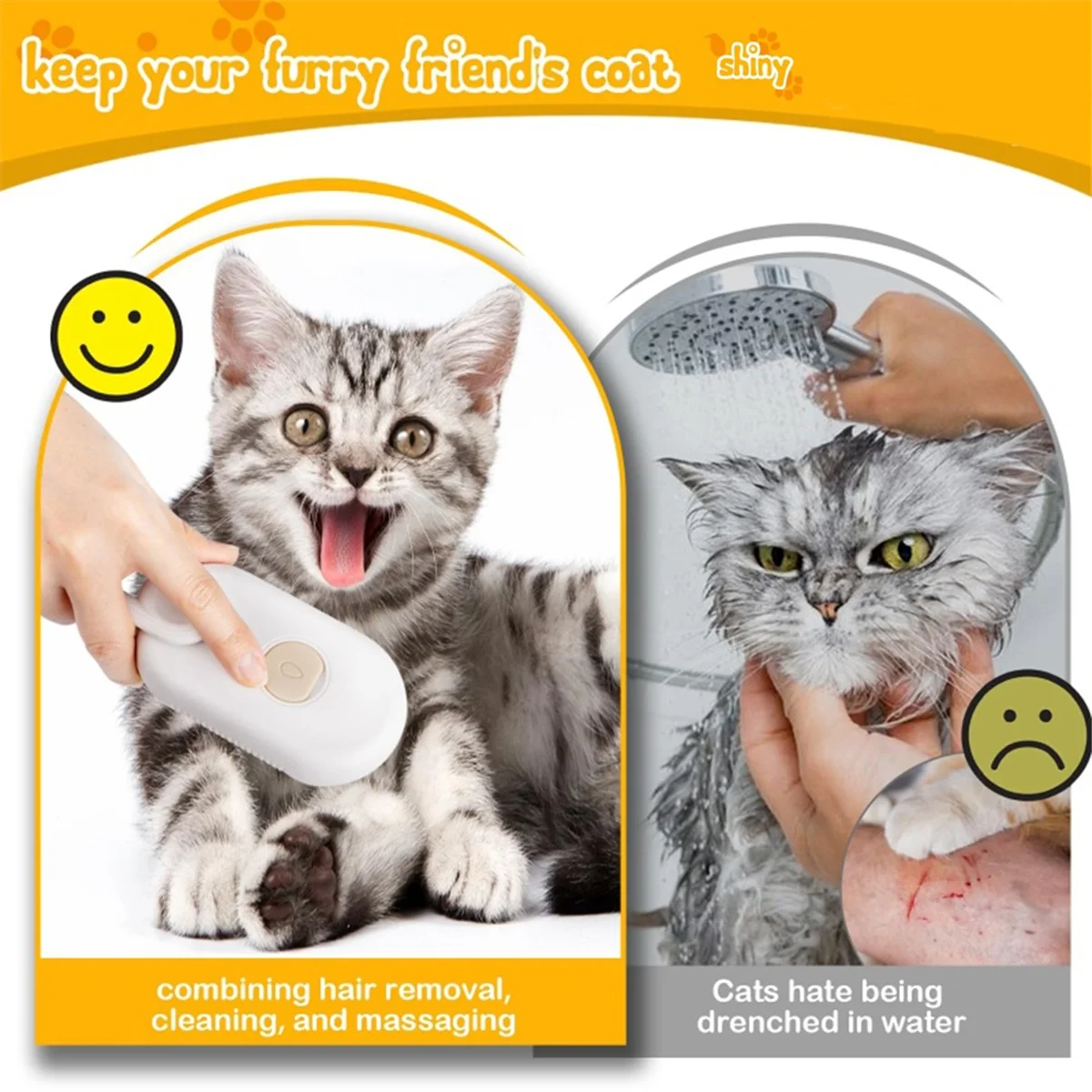 ABFW Steam Brush Steam Cats Comb Water Steam Cat Brush Electric Sprays Hair Brushes Cats Massage Grooming Hair Removal Comb
