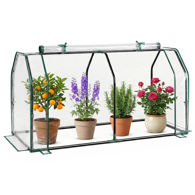 Portable Mini Greenhouse With Zippered Door, PE Cover Walk In Plant Shelter For Vegetable Herb Flower Growing, Compact Garden Hoop House For Backyard Patio, Green