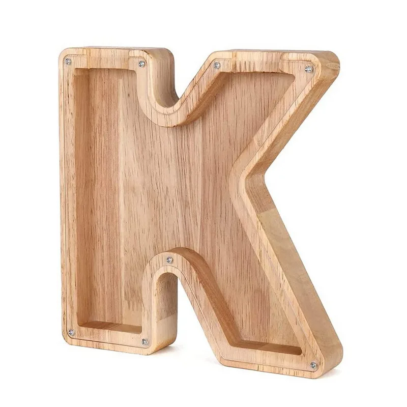 26 Letters Engels Spaarpot Houten Munt Geldbesparende Doos Jar Munten Opbergdoos Desktop Ornament Home Decor Ambachten Kerstcadeau