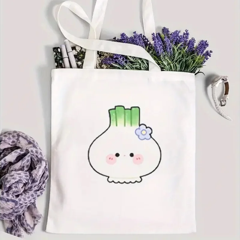 Cute Panda Print Canvas Tote Bag Kawaii Animal Eco Friendly Reusable Shoulder Bag for Women Students Daily Use view 3