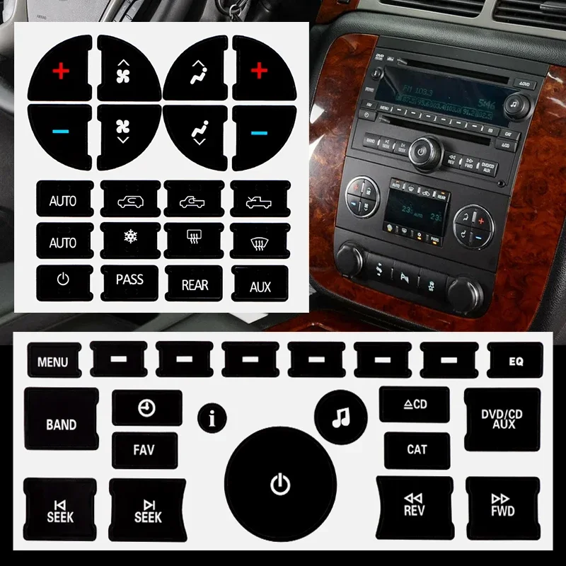 Car Interior Black Decals Auto A/C Climate Air Condition Heater Control Button Repair Sticker For Chevy Silverado Tahoe GMC