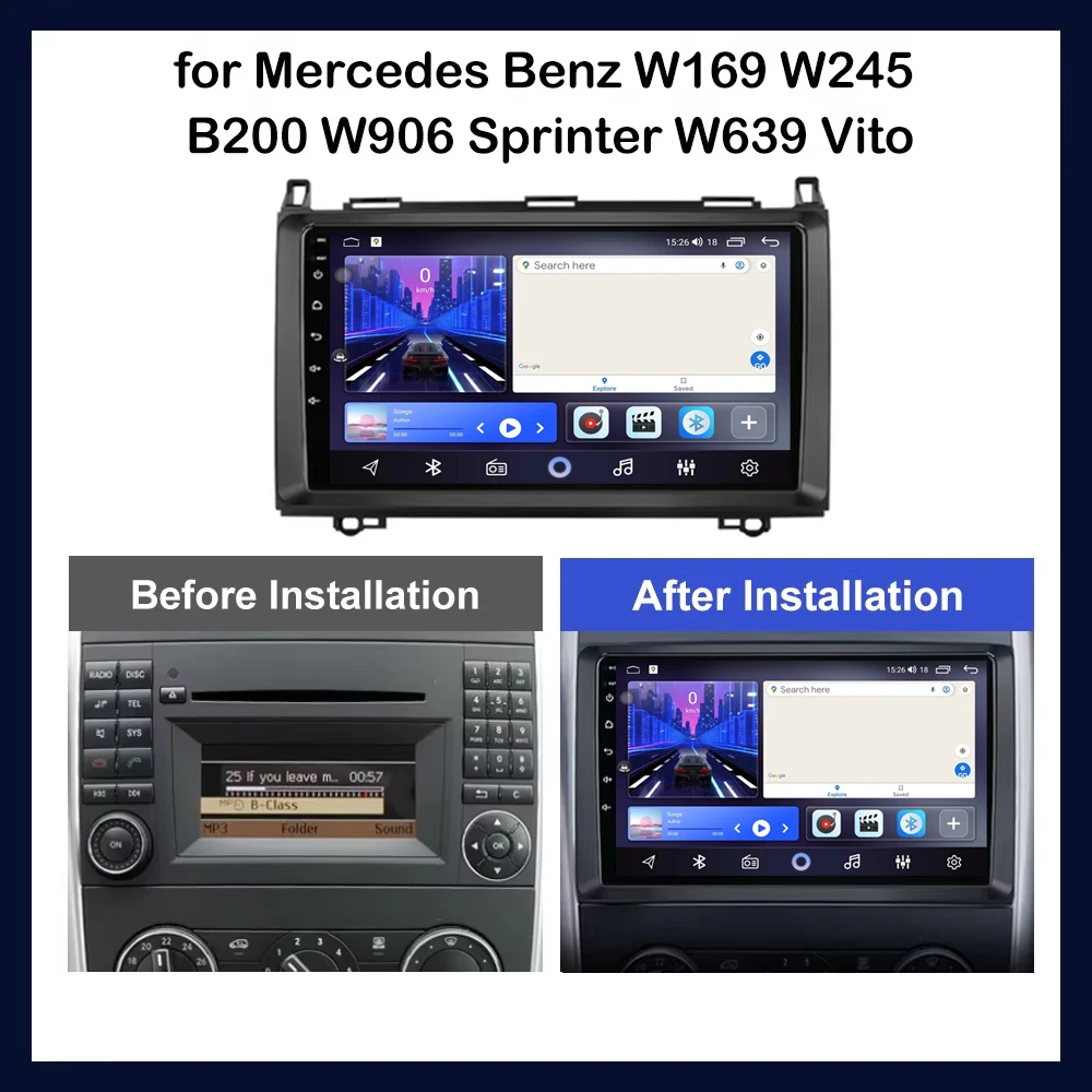 Android 16 Car For Mercedes-Benz W169 W245 B200 W906 Sprinter B160 B170 B200 Radio Multimedia Video Navigation Stereo Radio BT