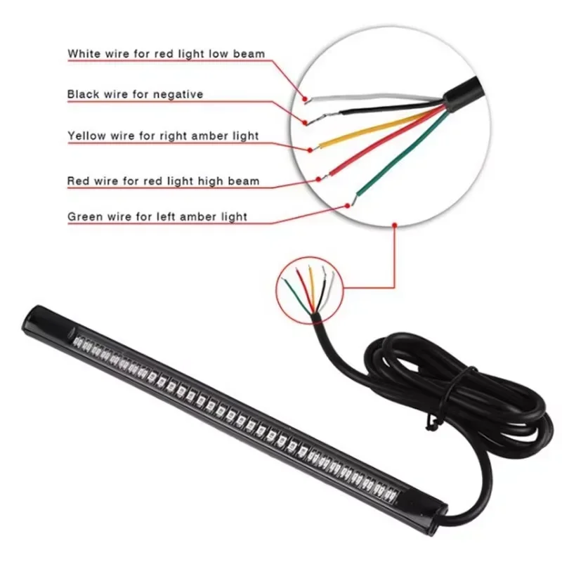 8" Motorcycle LED Tail Light Strips 48 LED Red Brake Tail Light Stop Tail Lihgt Amber Turn Signal Light Multifunction Waterproof image 6