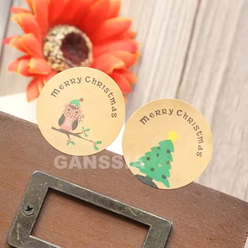 100pcs/lot Dia 3.5cm Kraft paper Christmas series seal stickers Decoration stationery gift sticker Party Supplies (SS-1504)