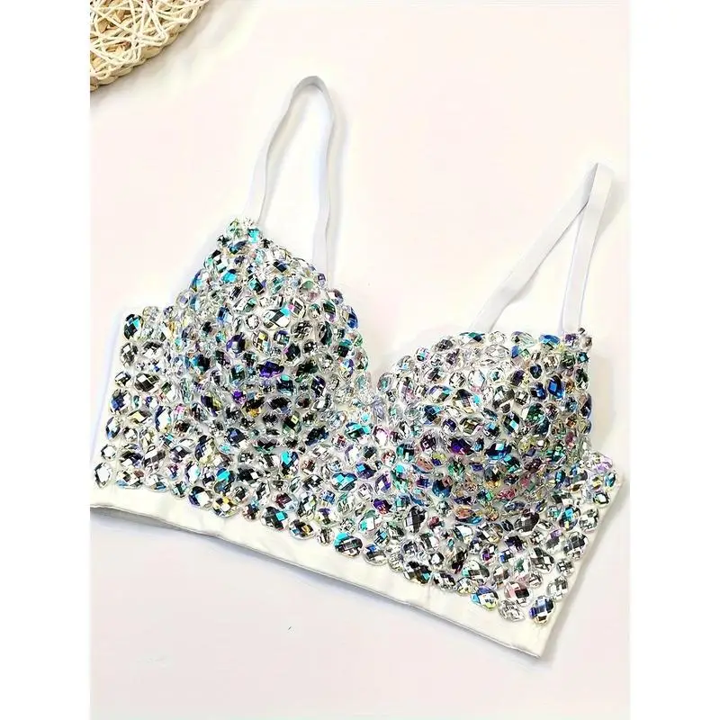 

Shiny Diamond Tube Top Women's Vest Strap Bright Crystal Cross-Border Deep V Tube Top Sparkling Bling Bralette Summer 2026