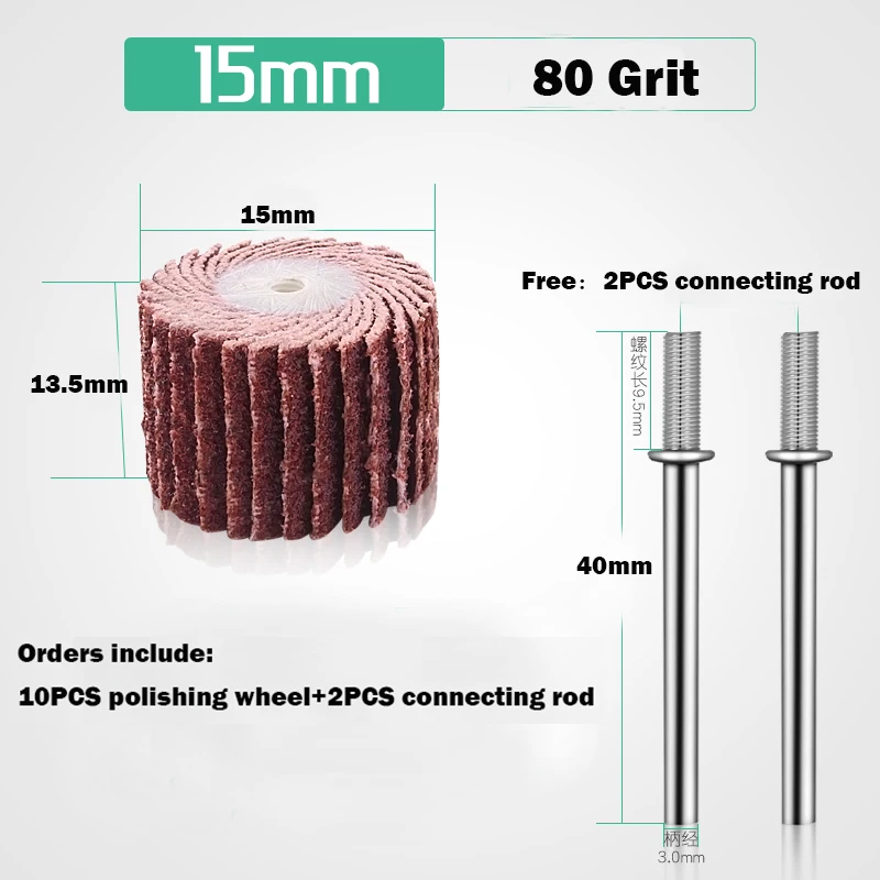 10PCS+2 Sanding Flap Set with 3mm Shank Grinding Wheel Head Sander Abrasive Tools Sandpaper Rust Removal for Dremel Rotary Tools