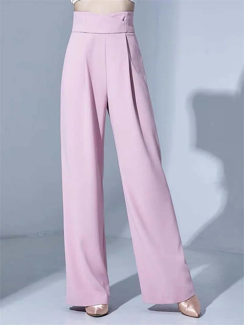 Calça de dança latina de cintura alta feminina, padrão nacional, roupa de prática solta, rosa, preta, moderna, nova